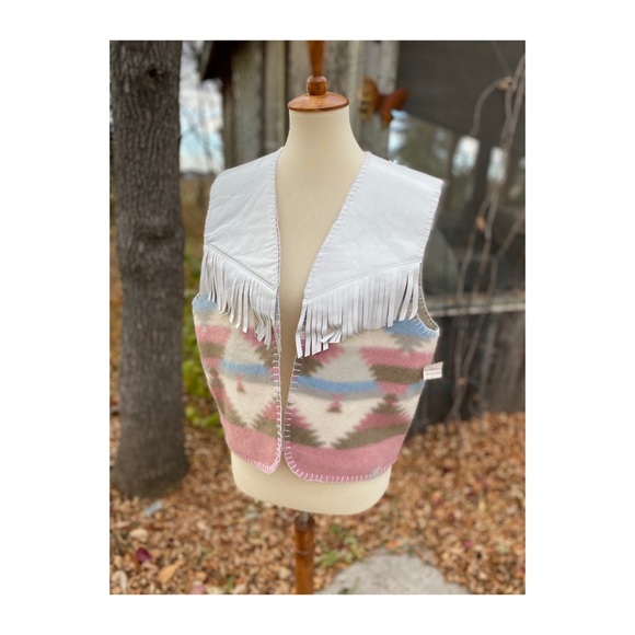 Prairie Cactus Clothing Jackets & Blazers - White Leather and Wool Fringed Vest Boho Western